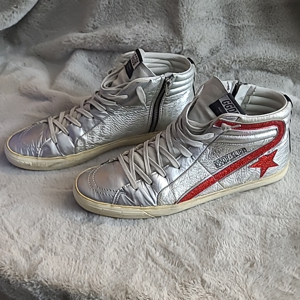 Golden Goose Slide Archive Silver Red Star Mens 12 / 45 - Picture 5 of 11